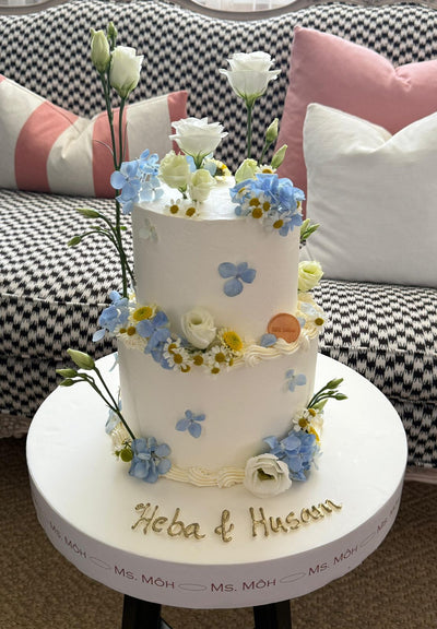Flowered Tiered Cake - White